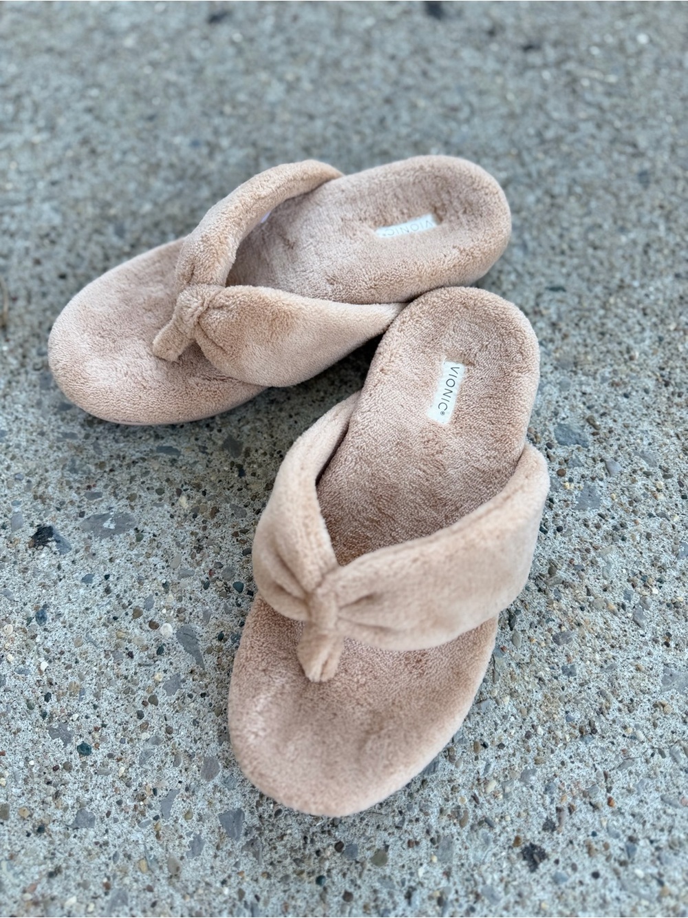 Vionic Lydia Terrycloth Toe Post Sandals Beige Comfort Orthotic Size 5